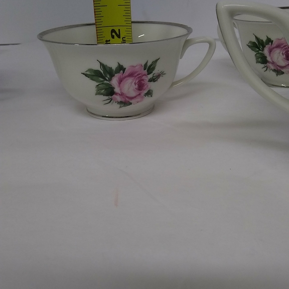 Royal Jackson Fine china 3 Cups 1 Sugar Dish 5pc Pink Rose w/ Silver Trim Patt.. - Picture 11 of 11